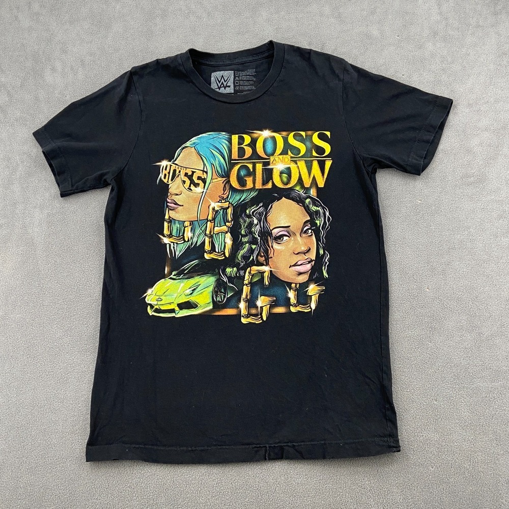 Boss And Glow‎ Sasha Banks and Naomi T Shirt Mens Medium Black WWE Authentic
